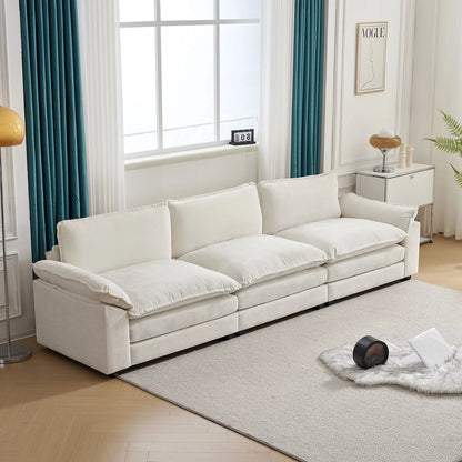 120" W Sectional Sofa L Shaped Couch with Chaise Living Room Sleeper Set, 3 Seats with Chenille and Double Layer Cushions Beige
